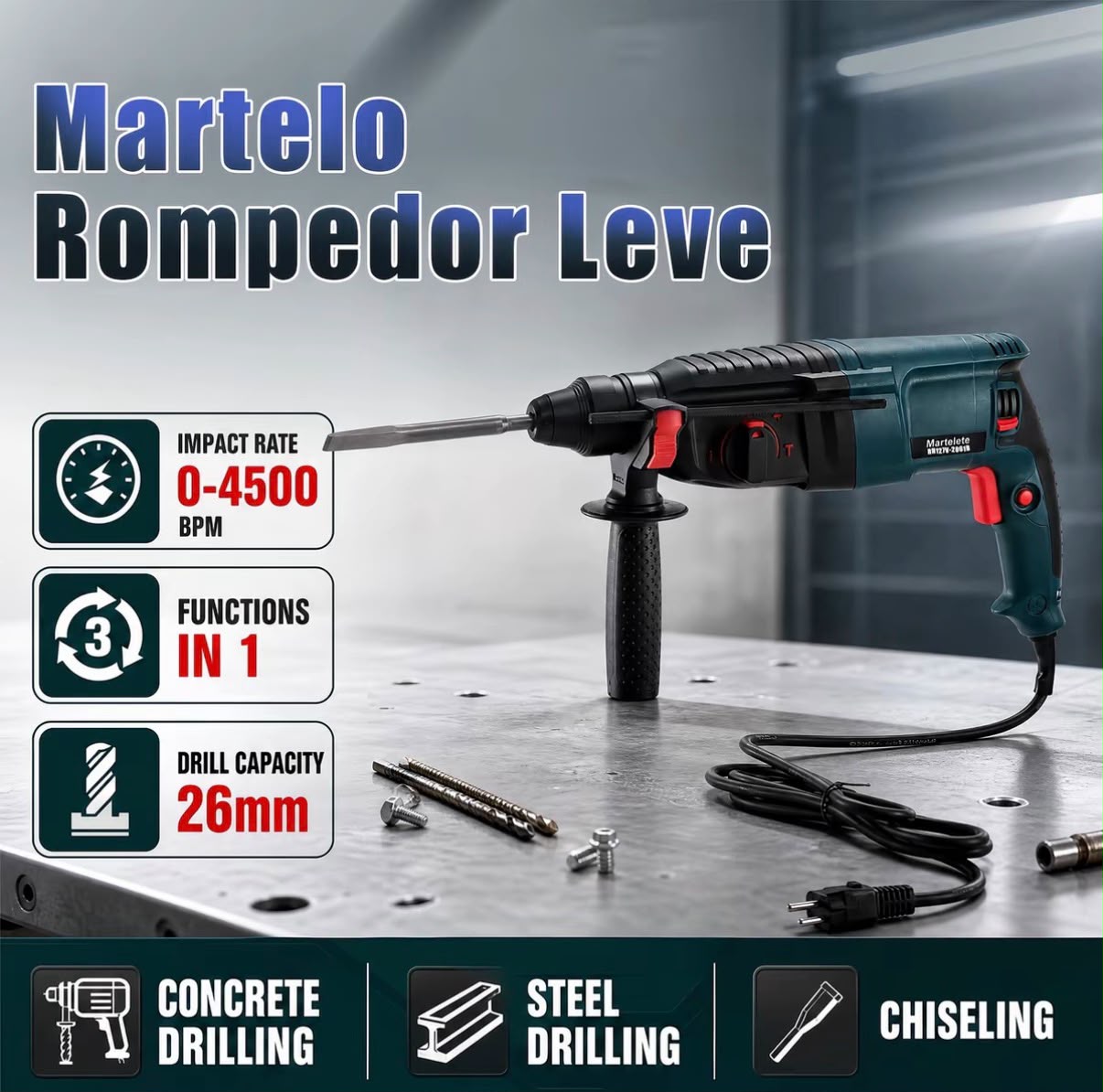 Martelete Perfurador Rompedor Brushless SDS Plus BIVOLT Brushless com Maleta