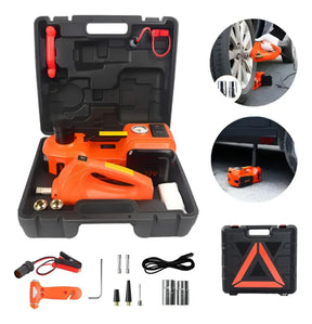 Kit Macaco Elétrico 4 em 1 — Compressor de Ar, Chave de Impacto 480 N.m, Lanterna LED e Macaco Hidráulico 5 Toneladas 12V