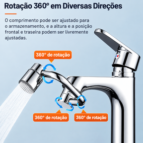 Extensor de Torneira Giratório 360° com 2 Modos de Jato + Adaptadores Multi Rosca