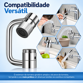 Extensor de Torneira Giratório 360° com 2 Modos de Jato + Adaptadores Multi Rosca