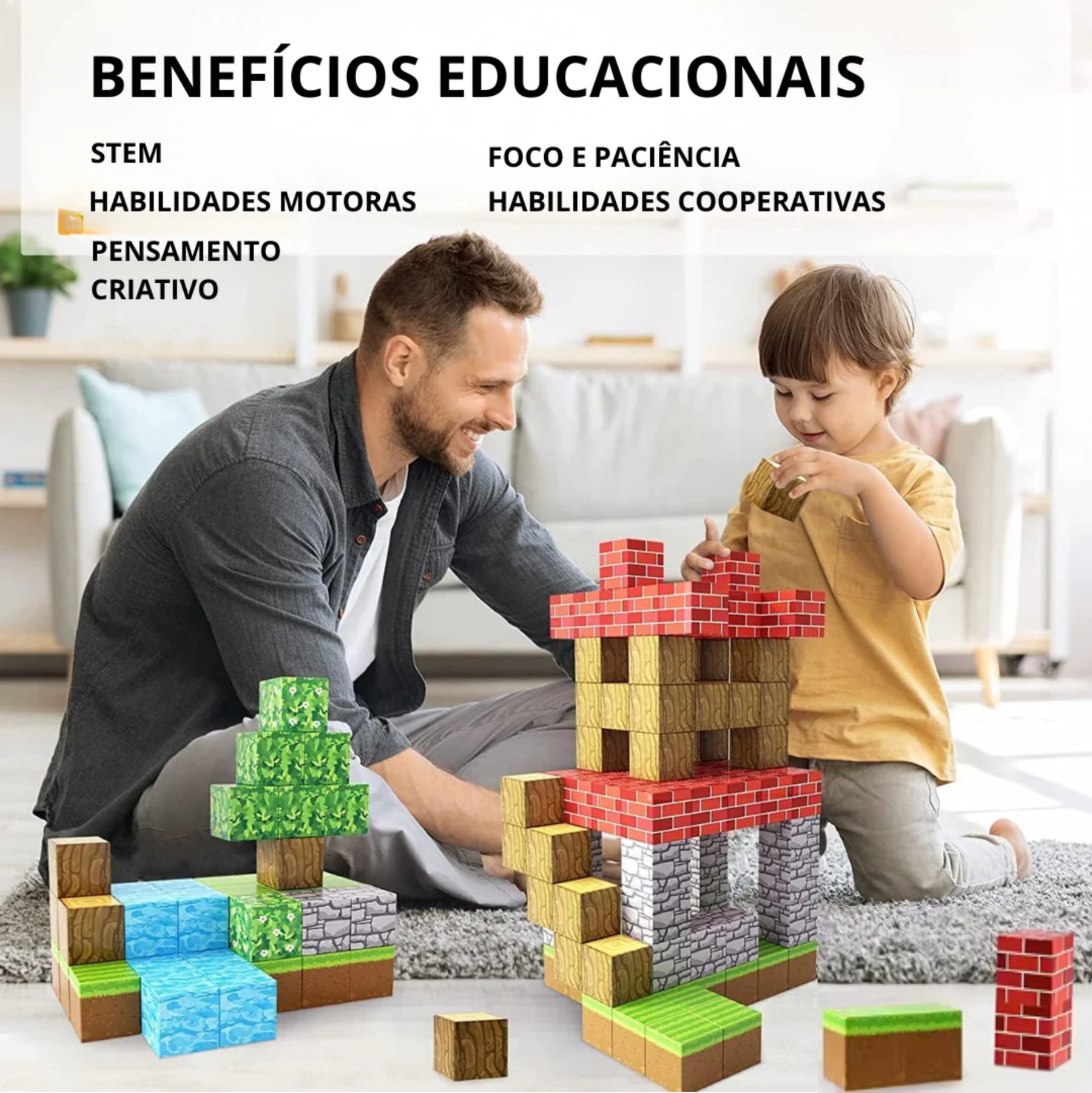 Blocos de Construção Magnética - 48/64/75 peças [+5 Bonecos GRÁTIS] - Dumas Shop