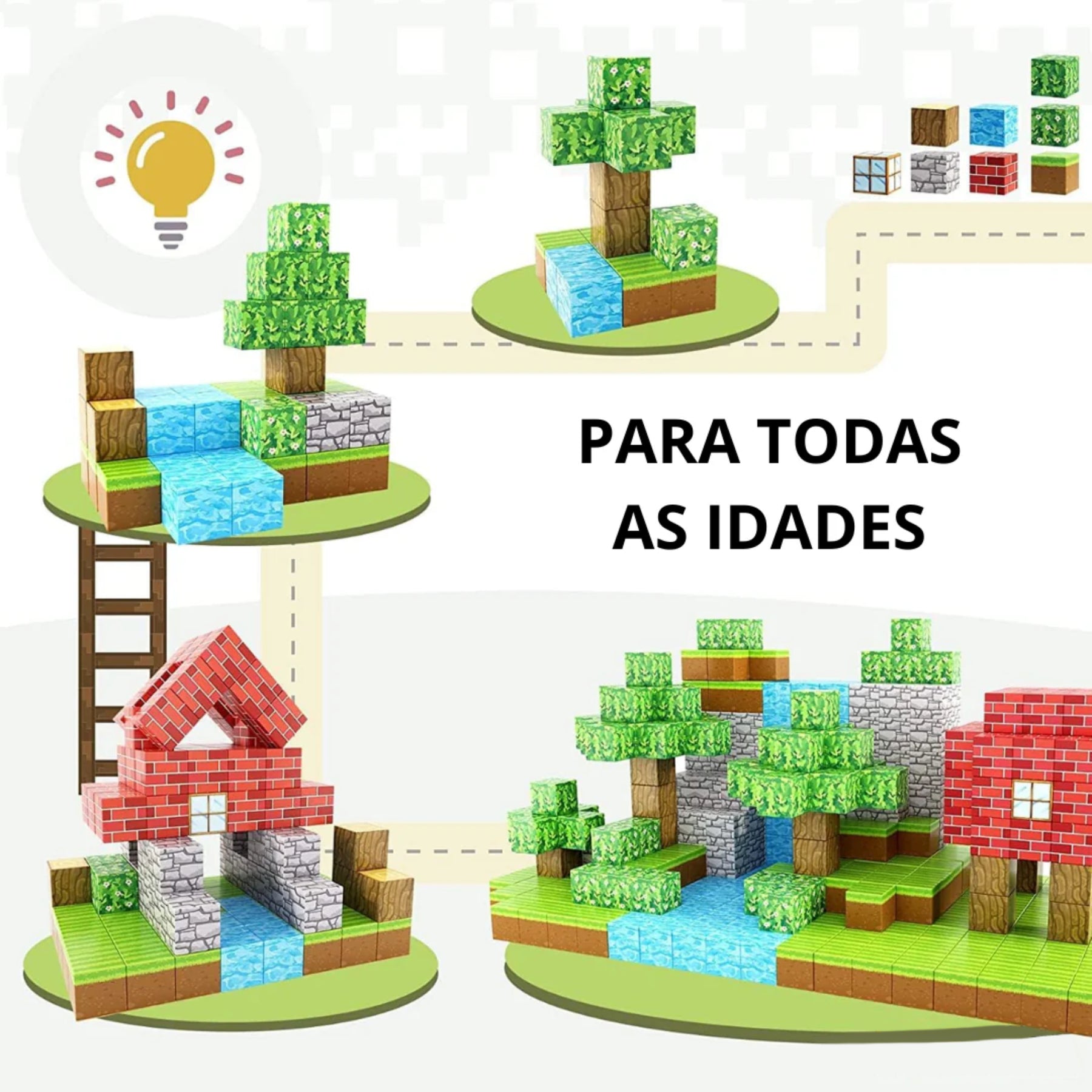 Blocos de Construção Magnética - 48/64/75 peças [+5 Bonecos GRÁTIS] - Dumas Shop