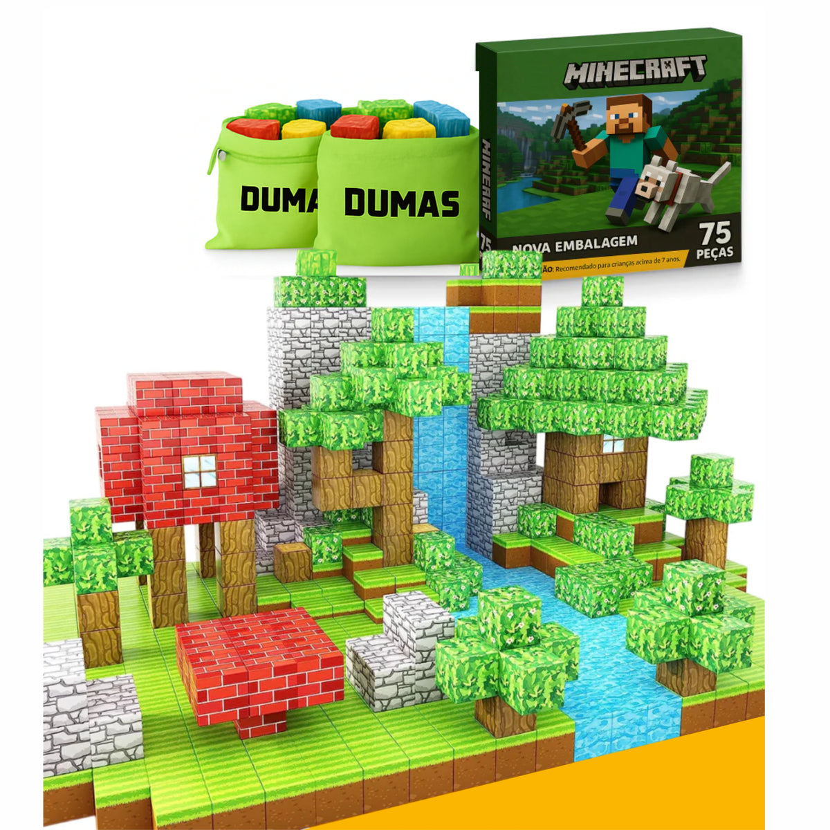 Blocos de Construção Magnética - 48/64/75 peças [+5 Bonecos GRÁTIS] - Dumas Shop