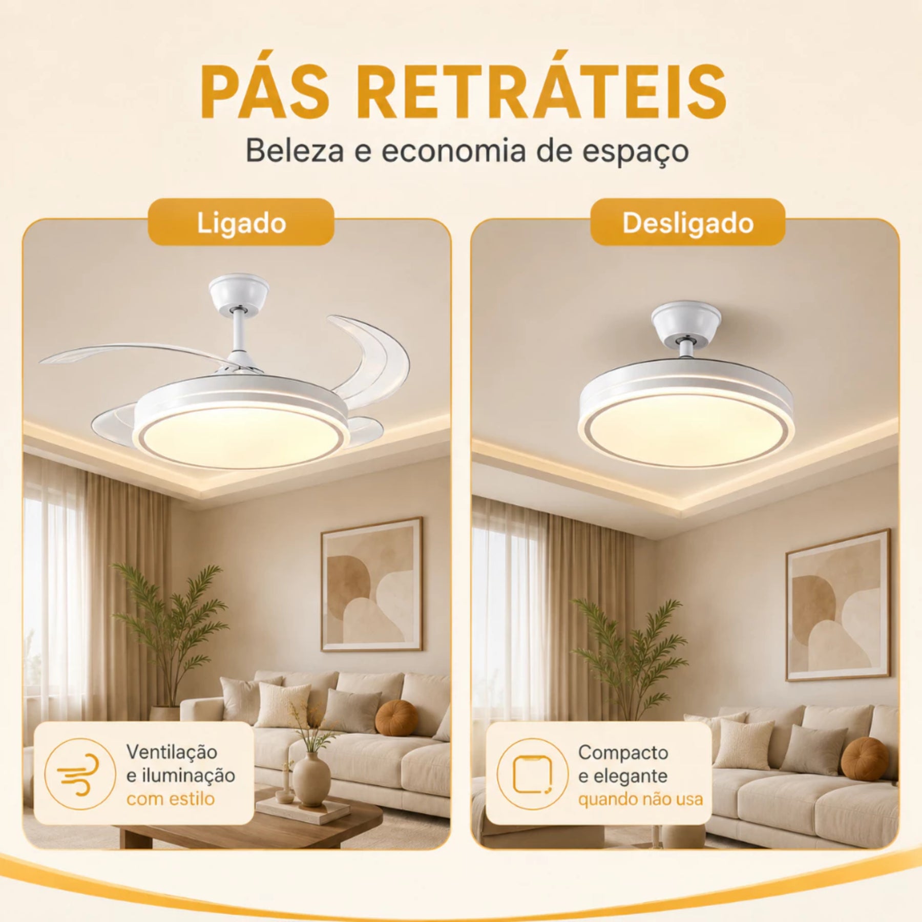 Ventilador de Teto Retrátil 42” com LED e Controle Remoto AirLux