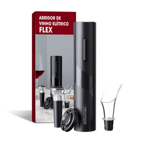 Abridor de Vinho Elétrico Flex© + 3 Brindes Grátis Kit Completo Preto Sem Suporte