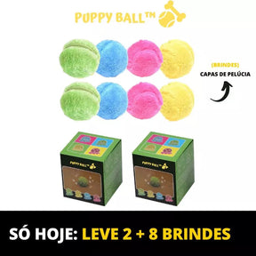 Bolinha de Rolagem Automática - Puppy Ball© + 4 Brindes (Capas de Pelúcia) 2 Unidades Puppy Ball™ + 8 Capas de Pelúcia de Brinde