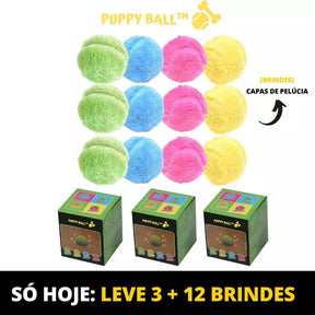 Bolinha de Rolagem Automática - Puppy Ball© + 4 Brindes (Capas de Pelúcia) 3 Unidades Puppy Ball™ + 12 Capas de Pelúcia de Brinde